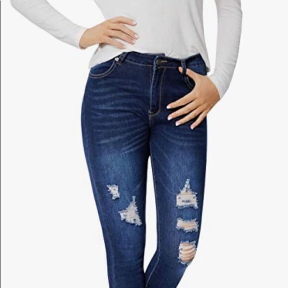 Ripped Skinny Jeans High Waist Distressed Stretchy - Picture 6 of 14